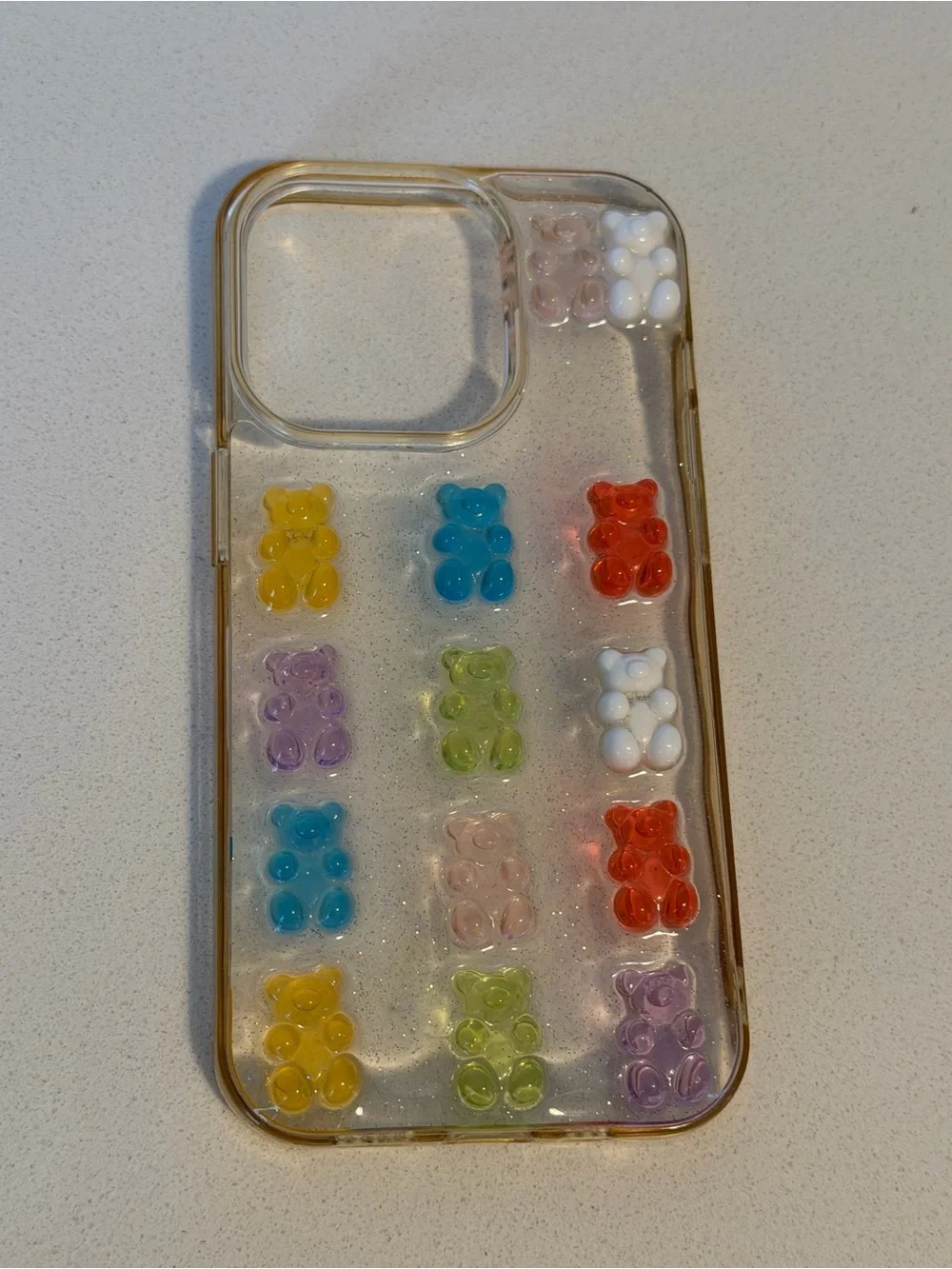 Clear Glitter Gummy Bear Phone Case — Multicolor Accents iPhone 14 Pro